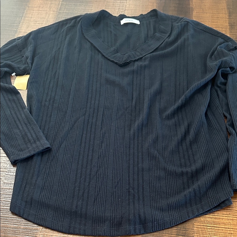 Chico's Navy Textured Long Sleeve Top